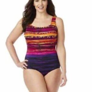 Catherines Sunset Ombre Striped One Piece Swimsuit Plus Size 30W